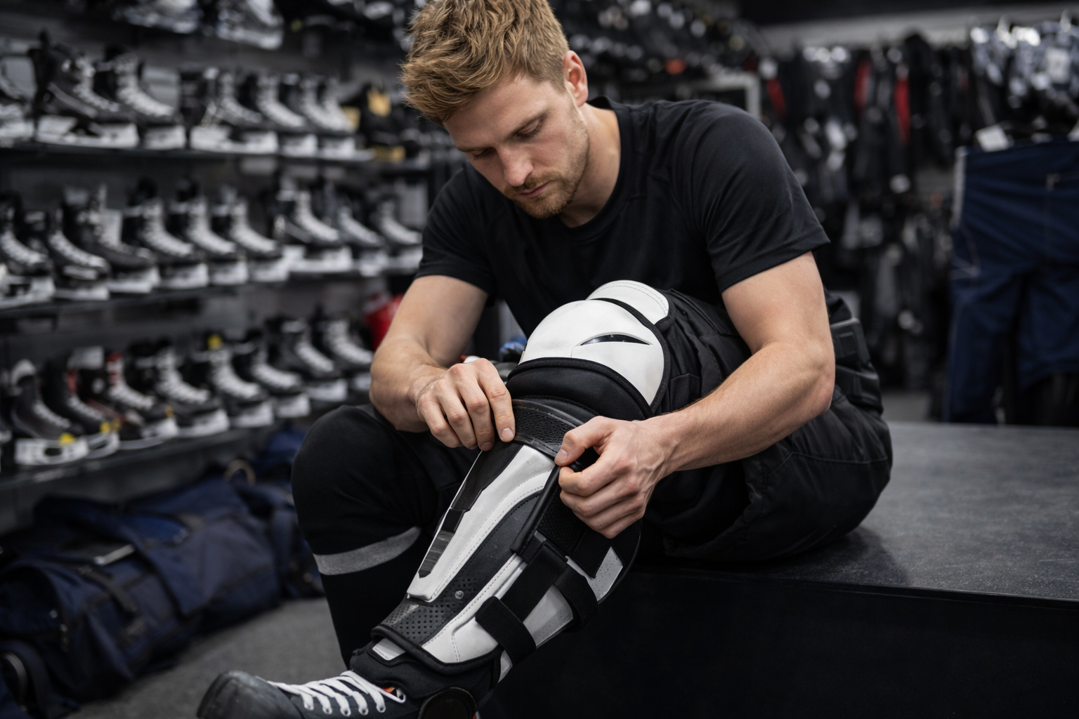 Хоккейные щитки - обязательная защита голени и колена фото